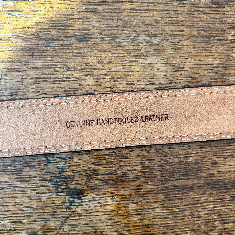 western tan and turquoise tooled leathern belt